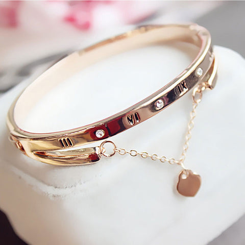 Luxury Rose Gold Stainless Steel Bracelets Bangles Female Heart Forever Love Charm Bracelet for Woman Couple Gift Bijoux Femme