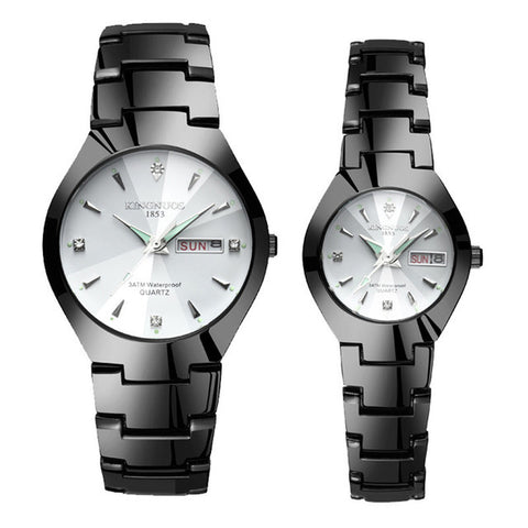 Lovers Watches Luxury Quartz Wrist Watch for Men and Women Hodinky Dual Calender Week Steel Saat Reloj Mujer Hombre Couple Watch