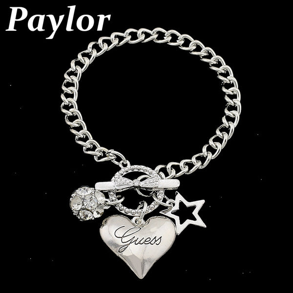 Hot Sale 30 Styles Love Heart Charm Bracelets For Women Gold Silver Stainless Steel Link Chain Friendship Couple Bracelet