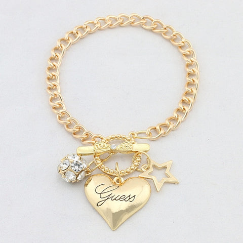 Hot Sale 30 Styles Love Heart Charm Bracelets For Women Gold Silver Stainless Steel Link Chain Friendship Couple Bracelet