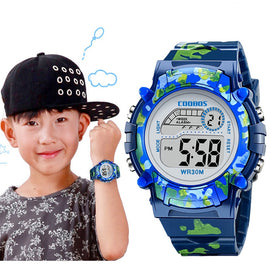 Navy Blue Camouflage Kids Watches LED Colorful Flash Digital Waterproof Clock For Boys Girls Date Week Creative Children's Watch