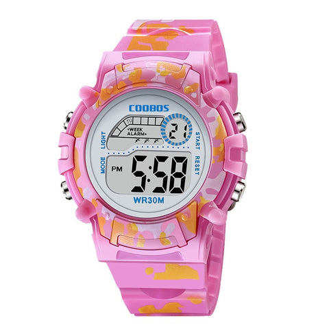 Navy Blue Camouflage Kids Watches LED Colorful Flash Digital Waterproof Clock For Boys Girls Date Week Creative Children's Watch