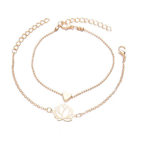 2Pcs Female Gold Bracelet Personality Hollow Lotus Flower Bracelets Christmas Gift Heart Bracelet For Women Bracelets