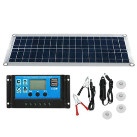 30W Dual USB Flexible Solar Panel Kit+30A Controller+Clip Outdoor Car Charger Power