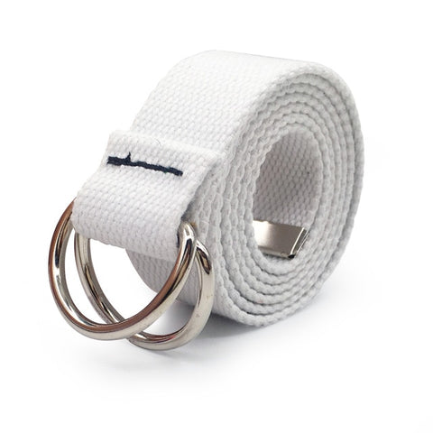 130cm Fashion Neutral Nylon Canvas Belt Printing D Ring Double Buckle Student Belt Canvas waistband Belt with double buckle