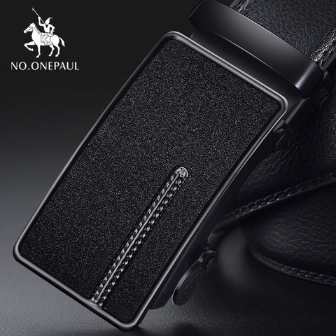 NO.ONEPAUL Brand Fashion Automatic Buckle Black Genuine Leather Belt Men's Belts Cow Leather Belts for Men 3.5cm Width WQE789