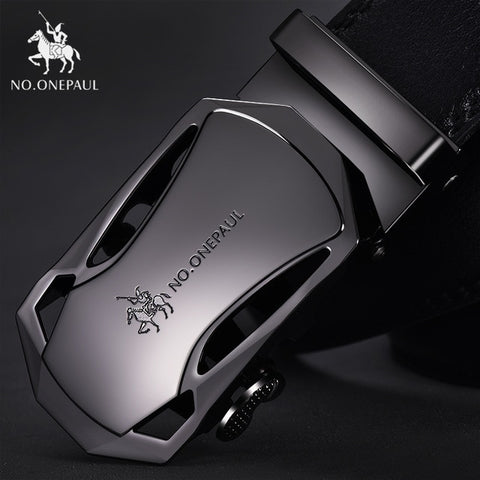 NO.ONEPAUL Brand Fashion Automatic Buckle Black Genuine Leather Belt Men's Belts Cow Leather Belts for Men 3.5cm Width WQE789