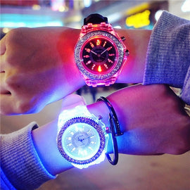Luminous LED Children Watches Girls Colorful Light Rhinestone Kids Digital Watch Silicone Quartz Wrist Watch montre enfant fille