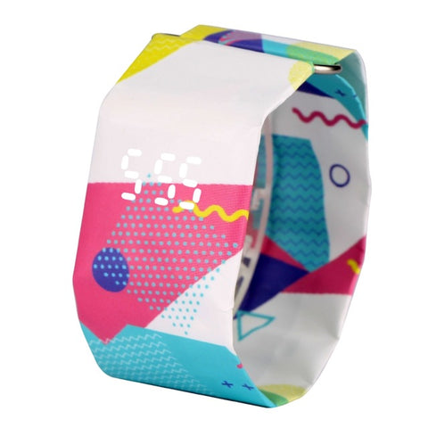Colored Squares Pattern Paper Watch Durable DuPont Paper Strap Watches Women Gift Digital Time Display Wristwatch Girlfriend