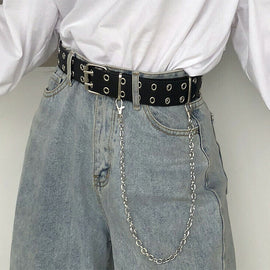 Women Punk Chain Fashion Belt Adjustable Double/Single Row Hole Eyelet Waistband with Eyelet Chain Decorative Belts 2019 New