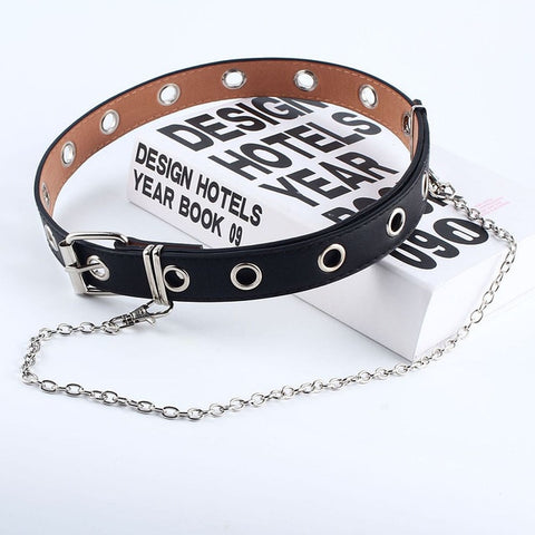 Women Punk Chain Fashion Belt Adjustable Double/Single Row Hole Eyelet Waistband with Eyelet Chain Decorative Belts 2019 New