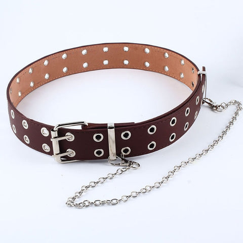 Women Punk Chain Fashion Belt Adjustable Double/Single Row Hole Eyelet Waistband with Eyelet Chain Decorative Belts 2019 New