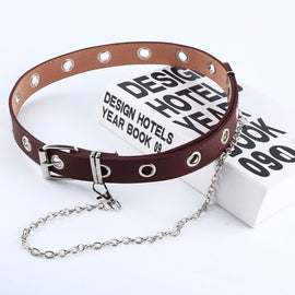 Women Punk Chain Fashion Belt Adjustable Double/Single Row Hole Eyelet Waistband with Eyelet Chain Decorative Belts 2019 New