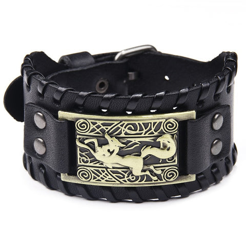Lucky bag The Viking Compass Vegvisir Adjustable Metal Buckle Wide Genuine Leather Cuff Bracelet for women men