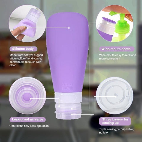 1/3Pcs 60/90ml Silicone Refillable Bottle Travel Shampoo Bottle Lotion Travel Packing Press Bottles Portable Cosmetic Container