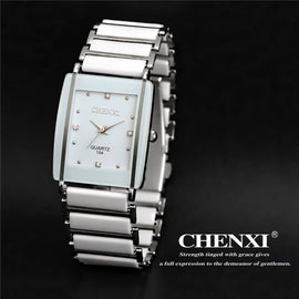 Fashion Longbo Brand Diamonds Elegant Men Ladies Dress Wristwatches Analog Quartz Ceramic Steel Square Clock Couple Lovers Watch