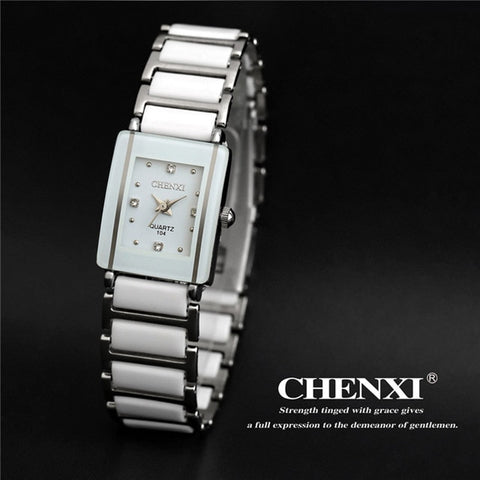 Fashion Longbo Brand Diamonds Elegant Men Ladies Dress Wristwatches Analog Quartz Ceramic Steel Square Clock Couple Lovers Watch
