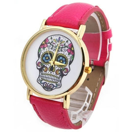 Top Skull Women Watch Mexican Catrina Flowers Cross Pu Leather wristwatch Girl Vintage Fashion casual geneva style Reloj