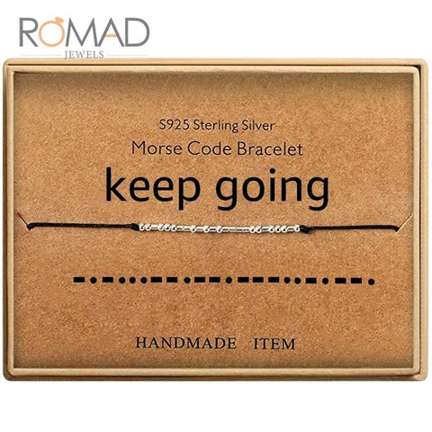 Romad Morse Code Bracelets Lucky Jewelry S925 Silver Bracelets Beads On Silk Cord Bracelet Gift Jewelry For Women Men Gifts