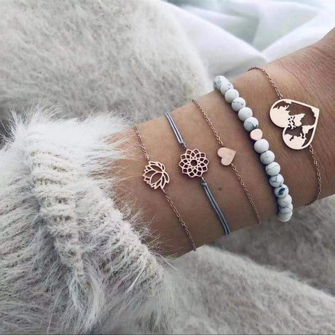 20 Styles Women Girls Mix Round alloy Crystal Marble Charm Bracelets Fashion Boho Heart Shell Letter Bracelets Sets Jewelry Gift