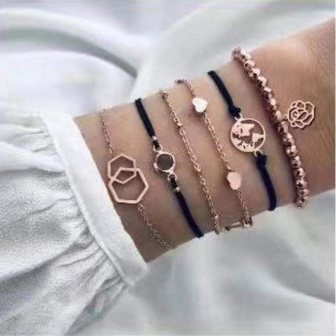 20 Styles Women Girls Mix Round alloy Crystal Marble Charm Bracelets Fashion Boho Heart Shell Letter Bracelets Sets Jewelry Gift