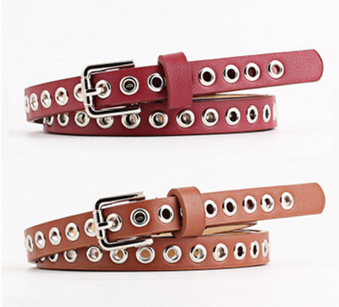 Women's pu leather belt studs with perforated waist chain ladies casual dress pants long shirt accessories