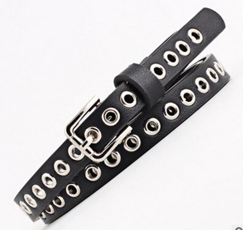 Women's pu leather belt studs with perforated waist chain ladies casual dress pants long shirt accessories