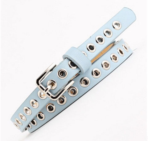 Women's pu leather belt studs with perforated waist chain ladies casual dress pants long shirt accessories