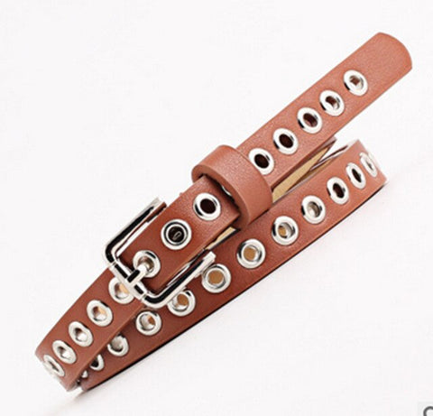 Women's pu leather belt studs with perforated waist chain ladies casual dress pants long shirt accessories