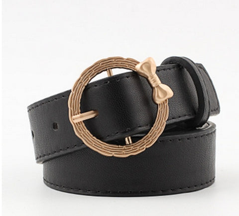 autumn and winter new personality ladies bow round buckle belt pu students retro wild belt female