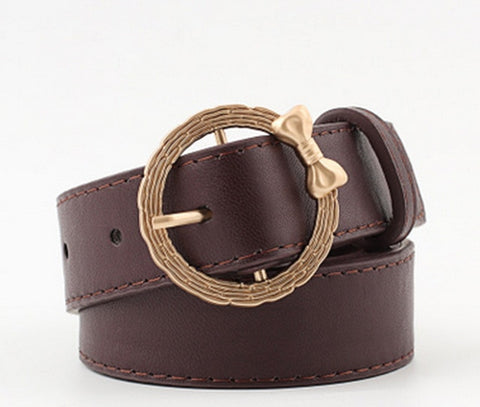 autumn and winter new personality ladies bow round buckle belt pu students retro wild belt female