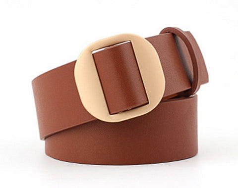 Fashion female round buckle non-porous belt female decorative down jacket pu leather belt