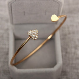 Hot Fashion Adjustable Crystal Double Heart Bow Bilezik Cuff Opening Shining  Bracelet For Women Jewelry bransoletki damskie 7g