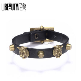 UBEAUTY Men's fashion tiger accessory leather bracelet Black brown leather alloy fittings Punk gift