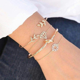 Tocona 4pcs/Set Fashion Bohemia Leaf Knot Hand Cuff Link Chain Charm Bracelet Bangle for Women Gold Bracelets Femme Jewelry 6115
