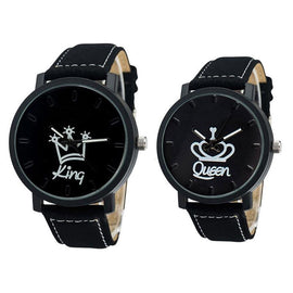 2018 New Women Men Queen King Crown Fuax Leather Quartz Analog Wrist Watch Chronograph