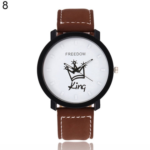 2018 New Women Men Queen King Crown Fuax Leather Quartz Analog Wrist Watch Chronograph