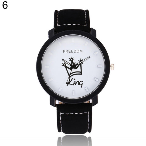 Newest Couple Queen King Crown Fuax Leather Quartz Analog Wrist Watch Chronograph 2017 Wom