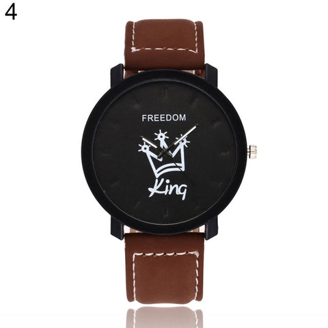 Newest Couple Queen King Crown Fuax Leather Quartz Analog Wrist Watch Chronograph 2017 Wom
