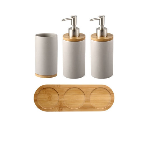 Ceramic Bamboo Bathroom Tumblers Teeth Brushing Cup Bathroom Emulsion Container Kitchen Tableware Dishwashing Liquid Container