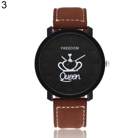 Newest Couple Queen King Crown Fuax Leather Quartz Analog Wrist Watch Chronograph 2017 Wom reloj mujer