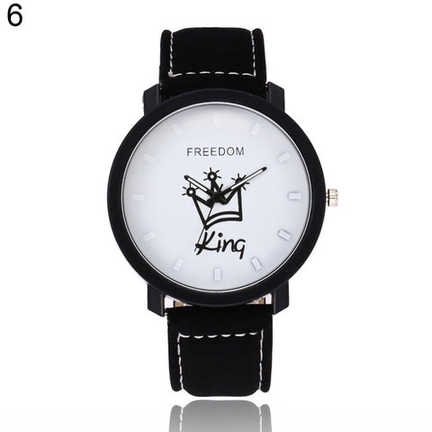 Newest Couple Queen King Crown Fuax Leather Quartz Analog Wrist Watch Chronograph 2017 Wom reloj mujer